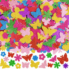 448 Pcs Glitter Foam Stickers,7 Sheets Butterfly  Flower Shapes Stickers