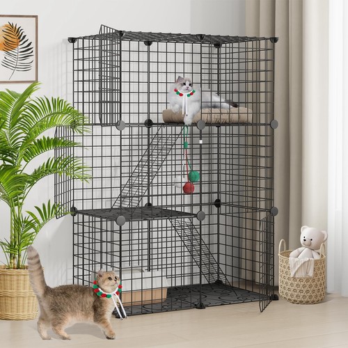 Cat Cages, 3-Tier Cat Enclosure DIY Kennel Detachable Patio Metal Wire Cat Pl...