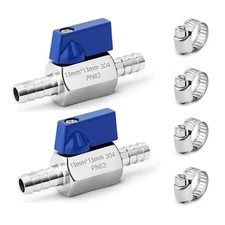 2 Pack 1/2" Hose ID Barb Mini Ball Valve, Stainless Steel Small Shut 1/2 Inch