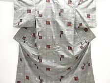 7576146: JAPANESE KIMONO / ANTIQUE KIMONO / SILK / TSUMUGI / WOVEN BUTTERFLY