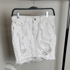 Glamorous Denim White Distressed Denim Skirt Size 8