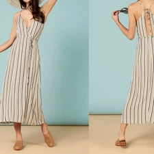 Striped Maxi Dress Boho Sleeveless Sundress Beach Tie Back Casual