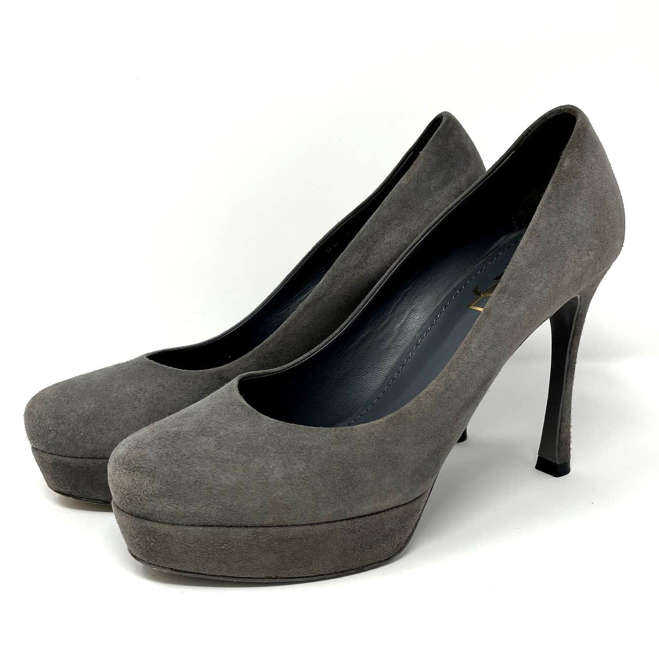 Yves Saint Laurent grigio scamosciato Gisele plateau tacco 37 US 7