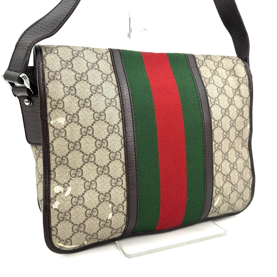 GUCCI Sherry Line Messenger Bag Crossbody Shoulder Bag PVC Beige Authentic - Image 4 of 4