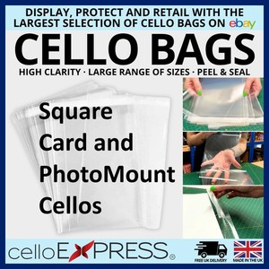 Cello Cellophane Display Bags Clear Self Seal for Square Cards ✅Bag for Gifts UK