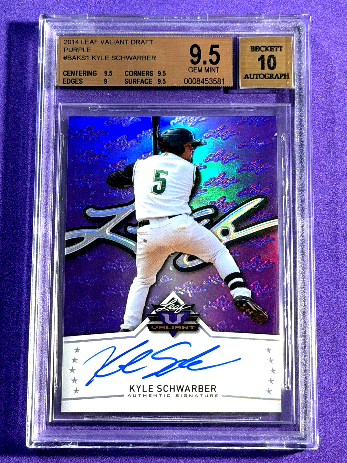 Kyle Schwarber 2014 Leaf VALIENT Draft Autograph Purple #/25 BGS 9.5/ 10 GEM MNT
