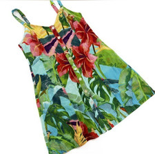 Farm Rio Dress Womens Large Linen Blend Tropical Floral Bird Mini