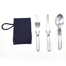 Stainless Steel 3Pcs Folding Camping Picnic Cutlery Utensil Set Spoon Fork Knife