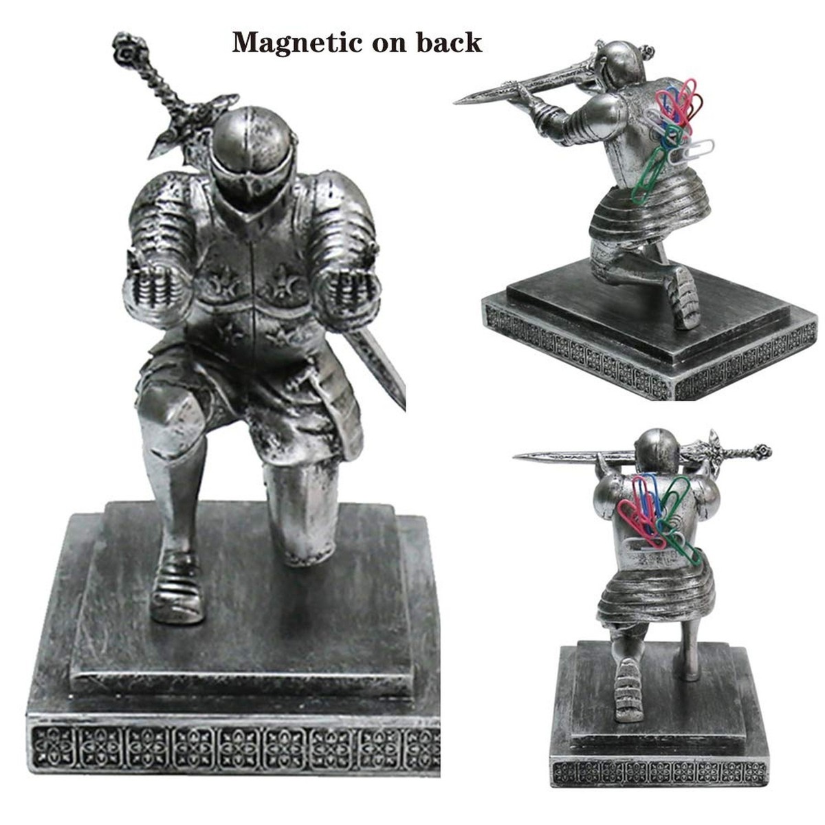 Miyolo Knight Pen Holder With Sword - Medieval Soldier Desk Organizer, Resin Figure For Office Decor