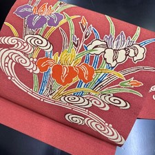 Nagoya Obi Belt Band Kyusun Pure Silk Kimono Nagoya Style Chirimen Red (K1341)