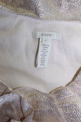 J Crew Ruffled Rosette Metallic Gold Woven Silk Sleeveless Top Blouse Size 2 - Picture 7 of 7