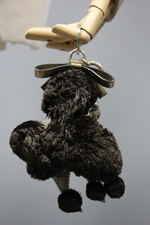 GUCCI GG Poodle Dog Ribbon Keychain Bag Charm Brown fur and beige canvas Sz 12cm