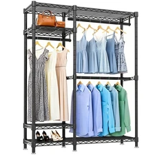 Heavy Duty Metal Clothes Rack,Freestanding Closet Organizer w/Adjustable Shelves