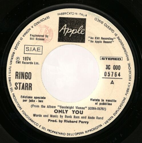 Ringo Starr (Beatles) Only You Italy Juke Box PROMO 45  With Out Picture Sleeve - Afbeelding 1 van 1