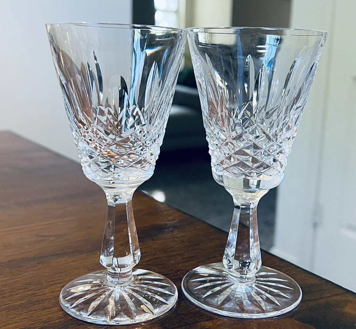 Pair of Lead Crystal 7.25 Wine Glasses Water Goblet Vintage Set of 2