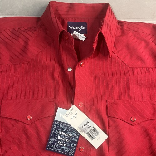 Camisa Wrangler Para Hombres Grande Roja Perla A Presión Occidental NFR Rodeo Rígida Almidonada Vaquero - Imagen 5 de 6