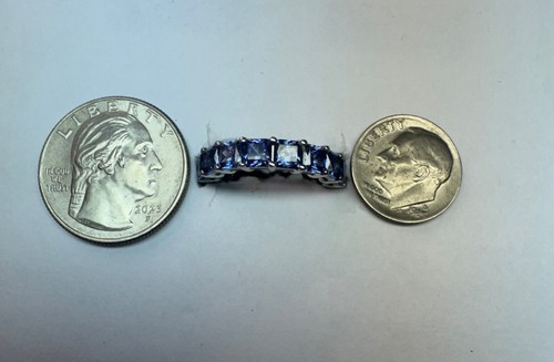 Estate Sterling Silver 925 Tanzanite Eternity Band Ring Size 6, 5.6g Vintage - Picture 8 of 9
