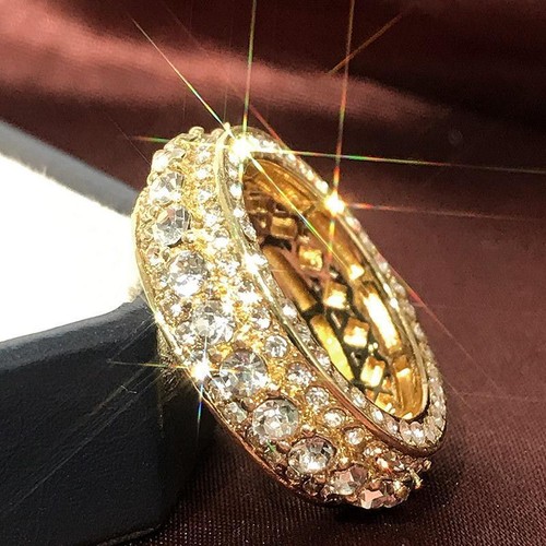 14K Gold-Plated Diamond Full Round Ring for Men and Women – Wedding - Picture 7 of 23