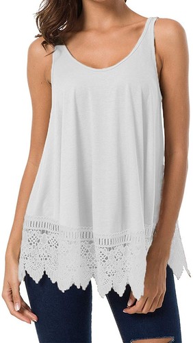 Plus Size Women Swing Lace Flowy Tank Top Cami Scoop Neck Sleeveless Loose Fit - Picture 10 of 33