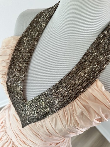 Vintage 1960s 60s Alfred Bosand Pink Peplum Tafetta Beaded Halter Dress Couture - Picture 11 of 24