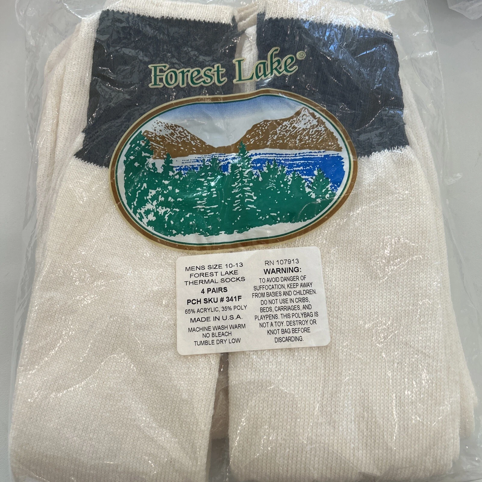VTG Socks Lot 4 Pairs Forest Lake Thermal Acrylic Made USA 10-13 80's 70s NOS