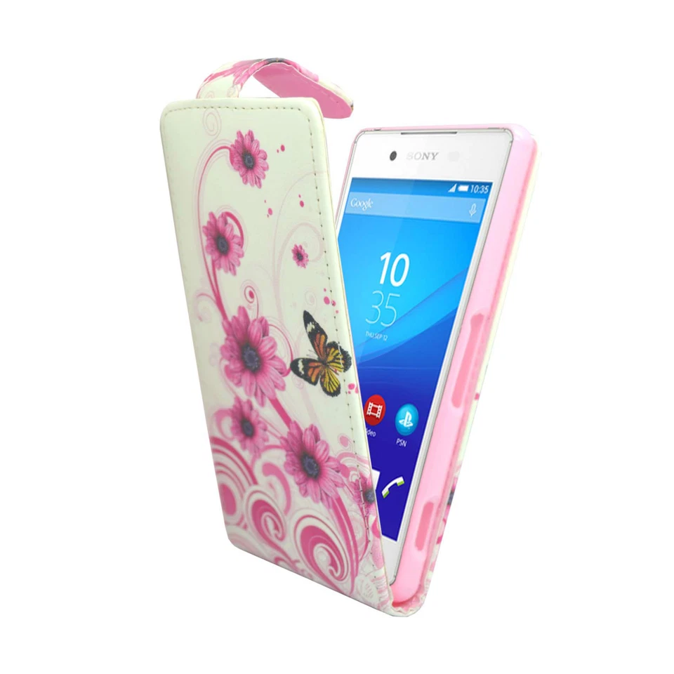 CASE FOR SONY XPERIA Z3 FLIP PU LEATHER WHITE PINK SWIRL FLOWER BUTTERFLY COVER - Image 2 of 4