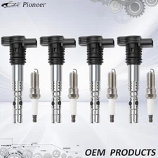 4X Ignition Coil+Spark Plug Pack For VW Beetle Passat Audi A4 TT 1.8L 2.7L UF411