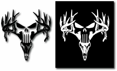 DEER SKULL ANTLERS GUN HUNTING SKULL DECAL STICKER CAR TRUCK  WINDOW BUMPER