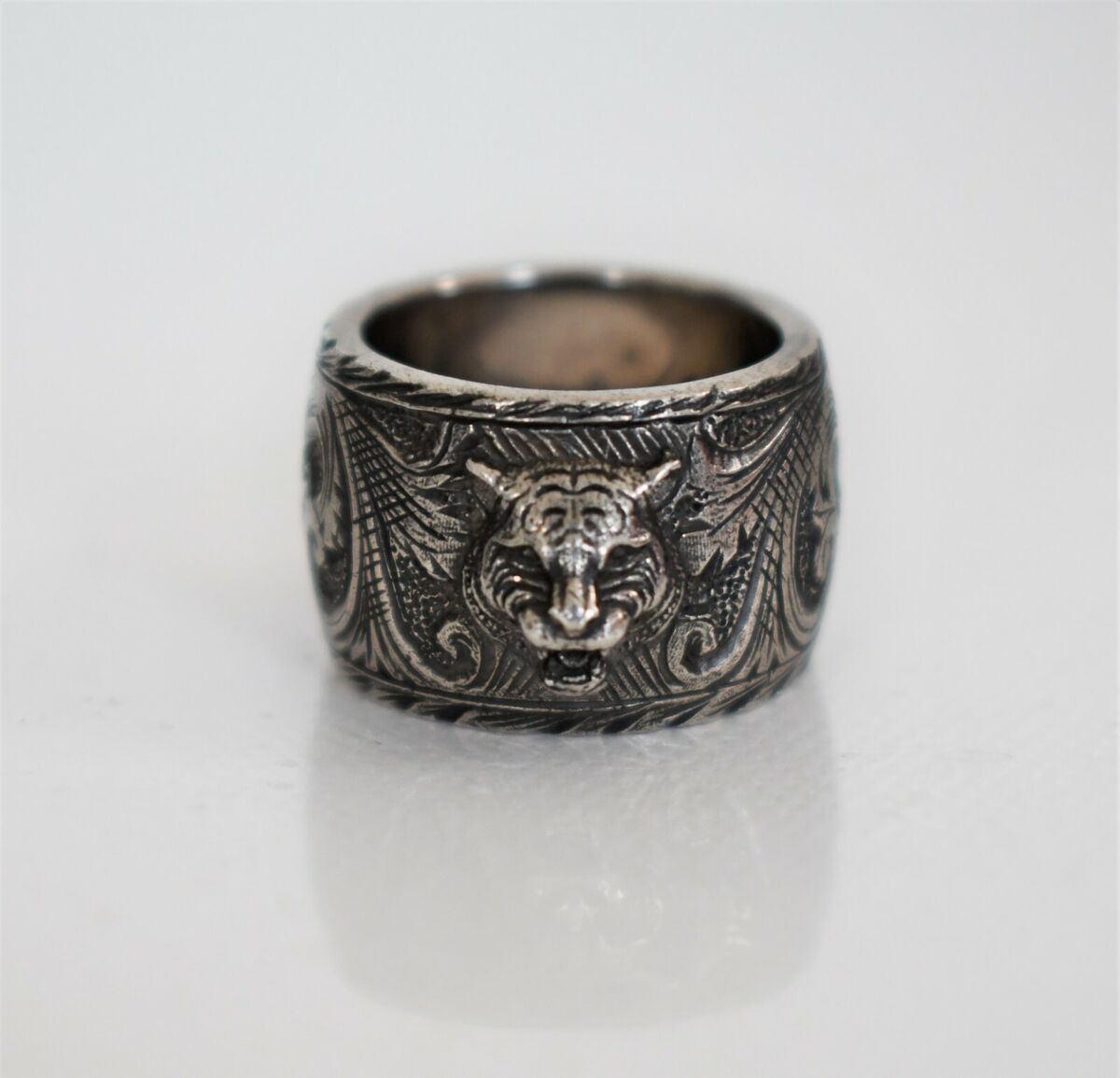 🆕️ GUCCI FELINE HEAD AGED .925 STERLING Silver WIDE BAND 🆕️ GUCCI FELINE HEAD AGED .925 STERLING Silver WIDE BAND