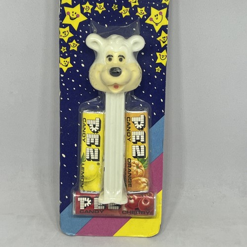 Pez - Icee Bear A Pez On Starry European Bonbons Striped Card 4.9 Pat White Stem - Picture 2 of 7