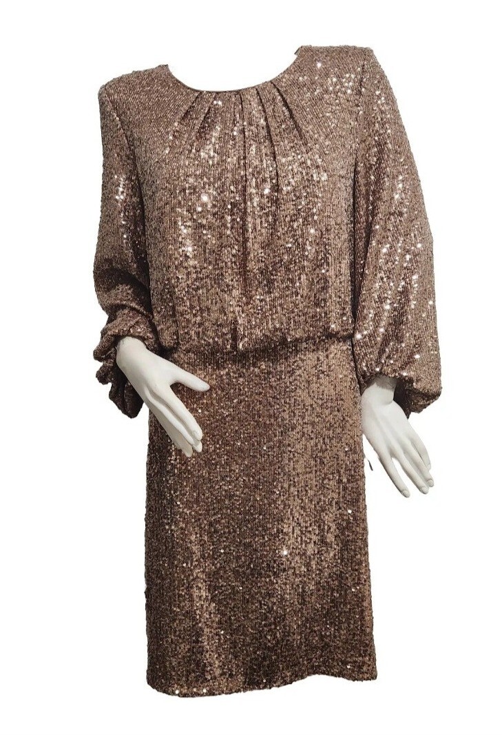 vince camuto 3 4 balloon sleeve crew neck sequin dress