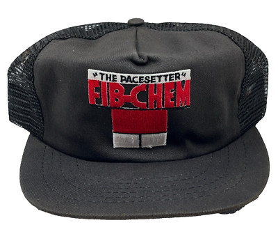 Vintage Fib-Chem Hat Cap Snap Back Patch 80s Made In USA Farm Auto Faded Black