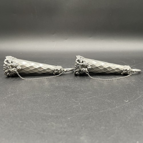 2 VTG Victorian Pewter Bouquet Holders Tussie Mussie Posey Holder Metal Nosegay - Picture 6 of 9