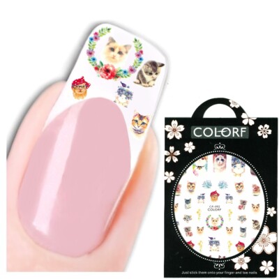 3D Nagel Sticker Nail Art Aufkleber Katzen Lotosblumen Aufkleber New Design