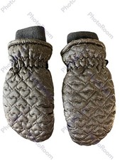 Youth girls cute mittens glove silver color heart   design EUC, 8  long