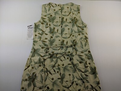 NEW Expressions Size 12 Yellow Green Floral Linen Blend Dress Belted Midi Sheath