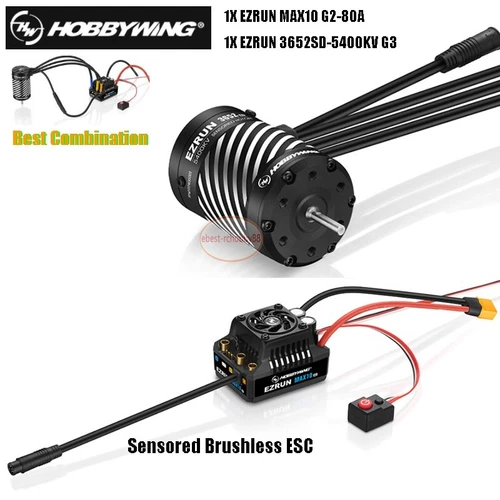 Combo Hobbywing EZRUN MAX10 G2 80A 3652SD 5400KV G3 Sensored Brushless ESC Motor