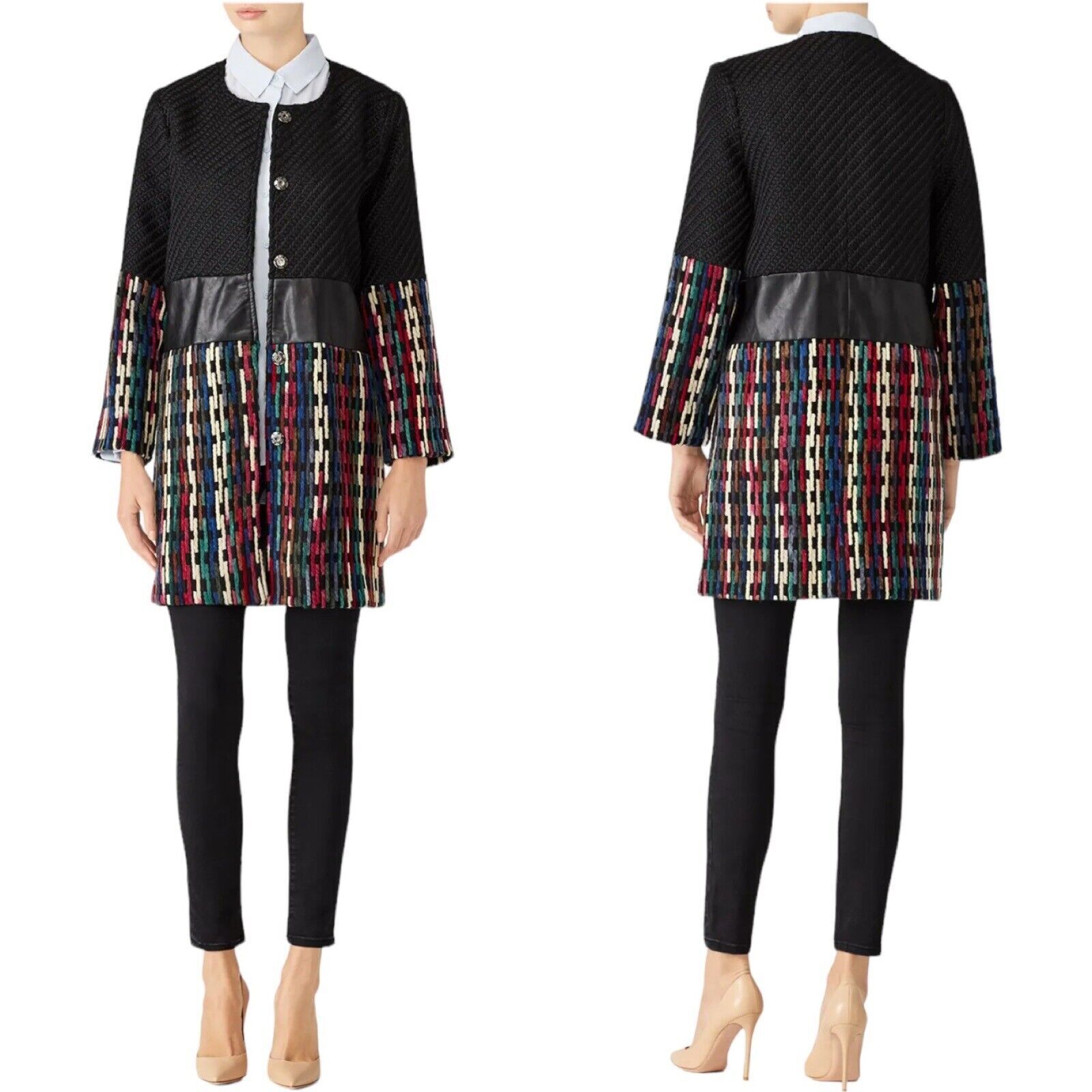 ALTRA Giacca cappotto donna Lavand multi nero testurizzato twill colorblock taglia XS elegante