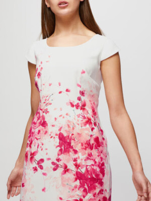 Neu Jacques Vert Kleid 14 Petite Floral Elfenbein Rosa Koralle Blüte Paradies Neu mit Etikett