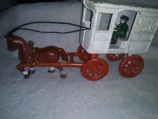 Vintage Cast Iron Horse-Drawn "Fresh A Milk" Wagon with Driver