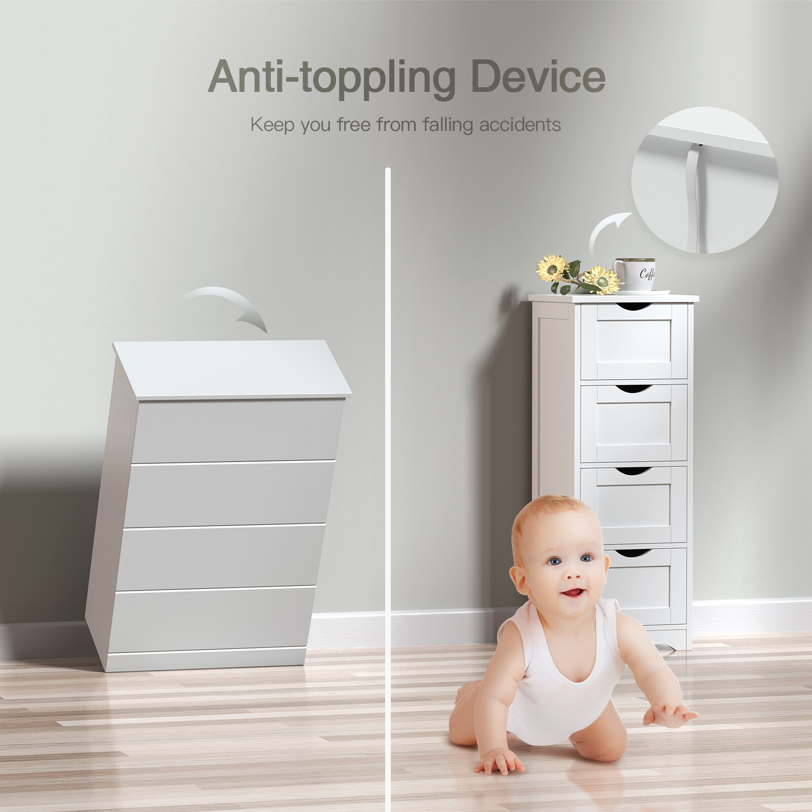 Freestanding Floor Cabinet Bathroom Storage Cabinet for Bedroom Living Room K4Y0