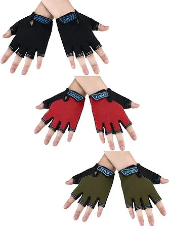 3 Pairs Kids Half Finger Gloves Sport Gloves Non-Slip Gel Gloves for Children - Picture 1 of 8