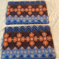 Set of 2 Quilted Queen/Standard Pillow Cases Blue Orange Mosaic Cotton Shams