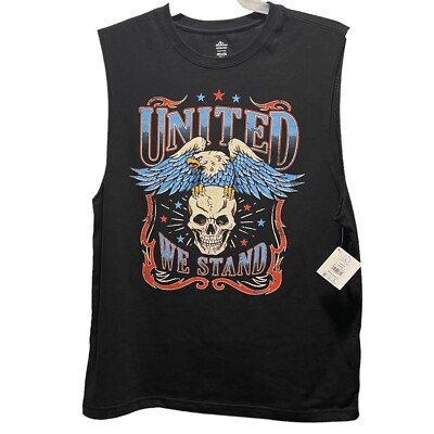 CELEBRATE PATRIOTIC Black Muscle Shirt Men's Large (42-44) Skulls Eagle NWT