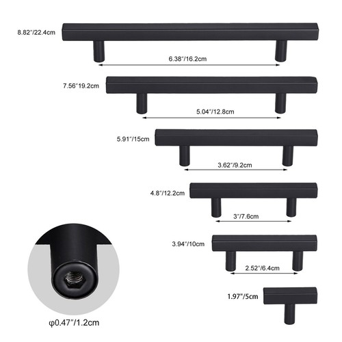 30 Pack Matte Black Kitchen Cabinet Pulls Stainless Steel Drawer T Bar Handles - Picture 7 of 21