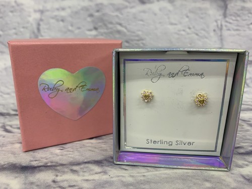 RUBY AND EMMA STERLING SILVER GOLD SILVER HEART EARINGS IN GIFT BOX FOR HER NEW - Picture 4 of 6