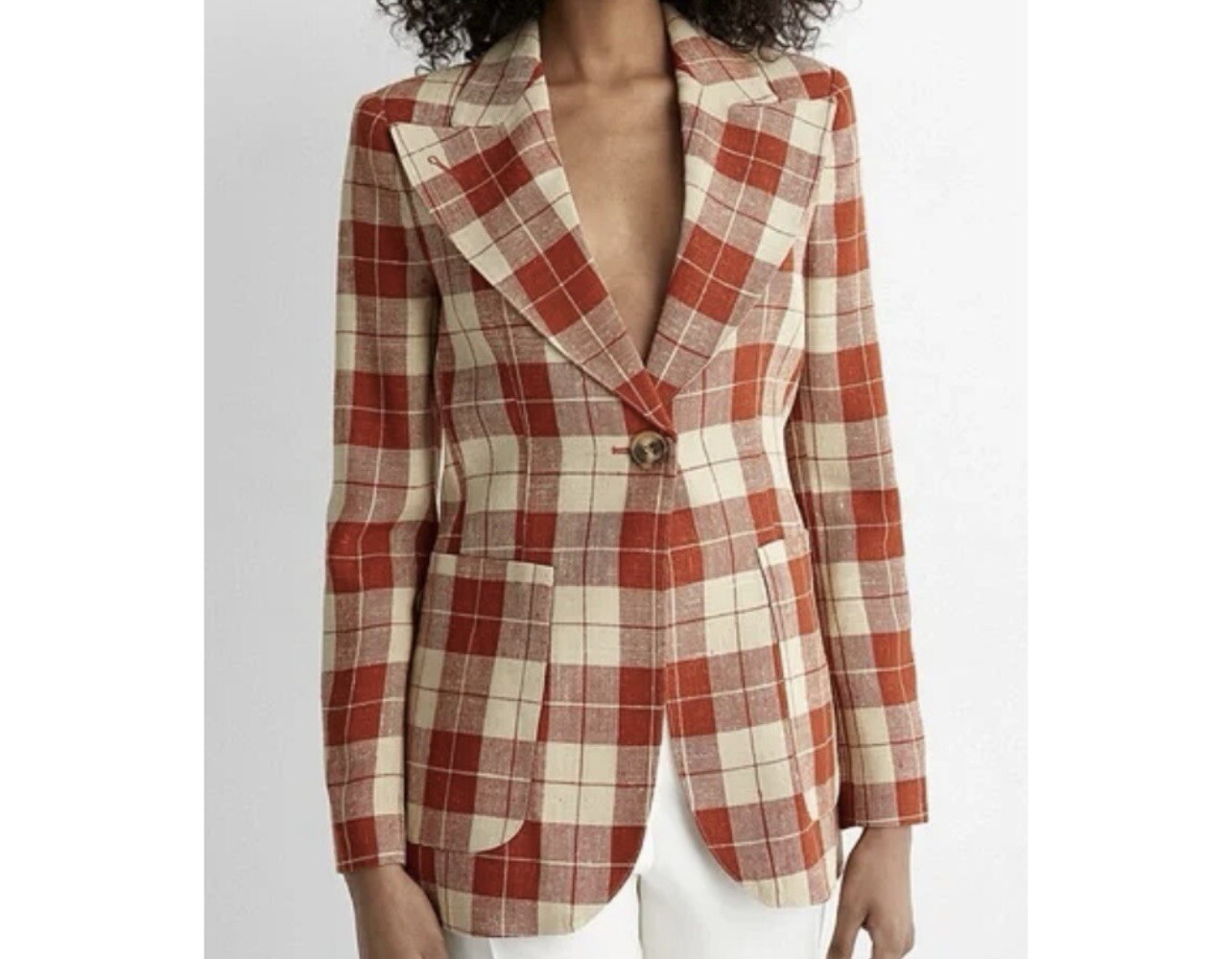 Women’s SMYTHE patch pocket Birkin blazer in Rust Spring plaid Size 6 NWT image 6
