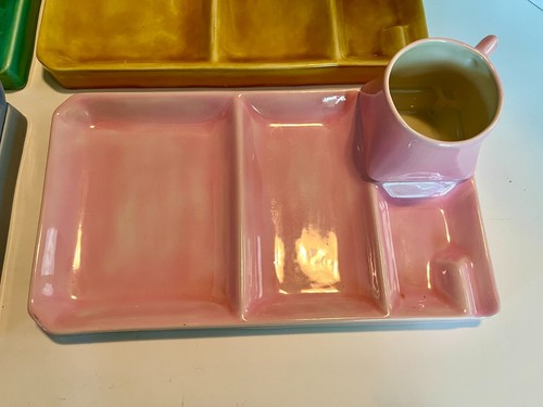 4er Set Vintage Retro Rechteckig Keramik Geteilt Teller MCM mit Tassen Farben JP - Bild 2 von 10