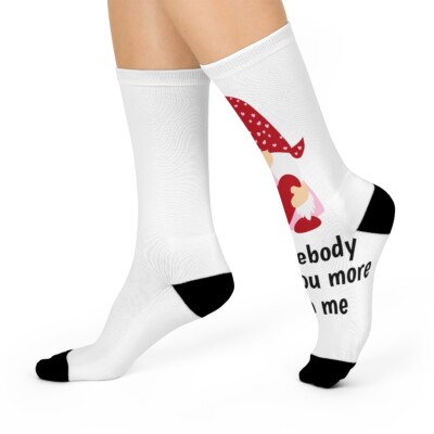 Gnomebody Love You More then Me Valentine's Day Crew Socks Gift for Her