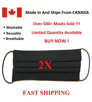 [2-Pack] Handmade Face Mask Washable Reusable 2 Cotton Cloth Layers Black Canada